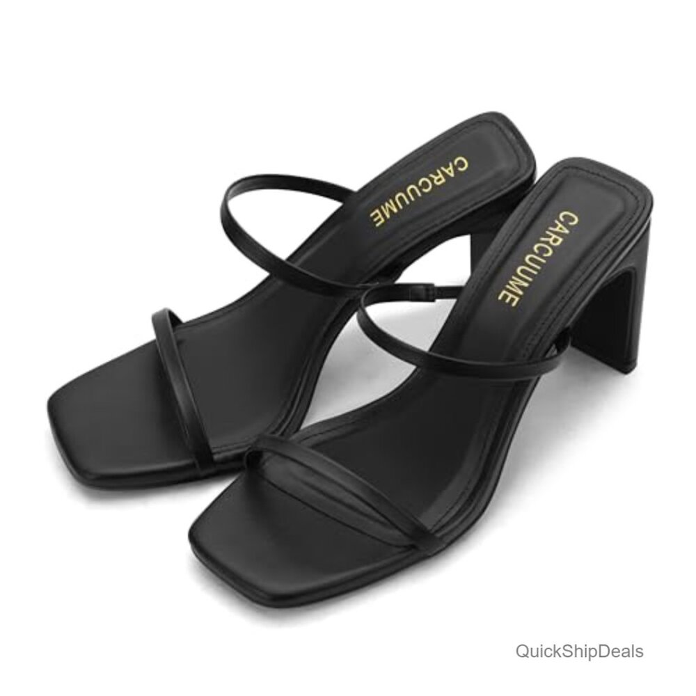 Square Toe Two Strap Open Toe Block Heel Sandals … - image 6